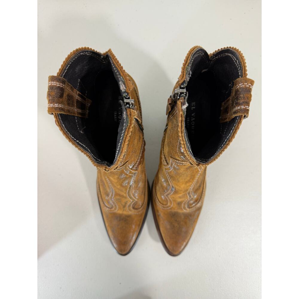 El Vaquero Women’s Pecos Ankle Boots Brown Leather Fringe Studded Size 41 Boho - Picture 10 of 14